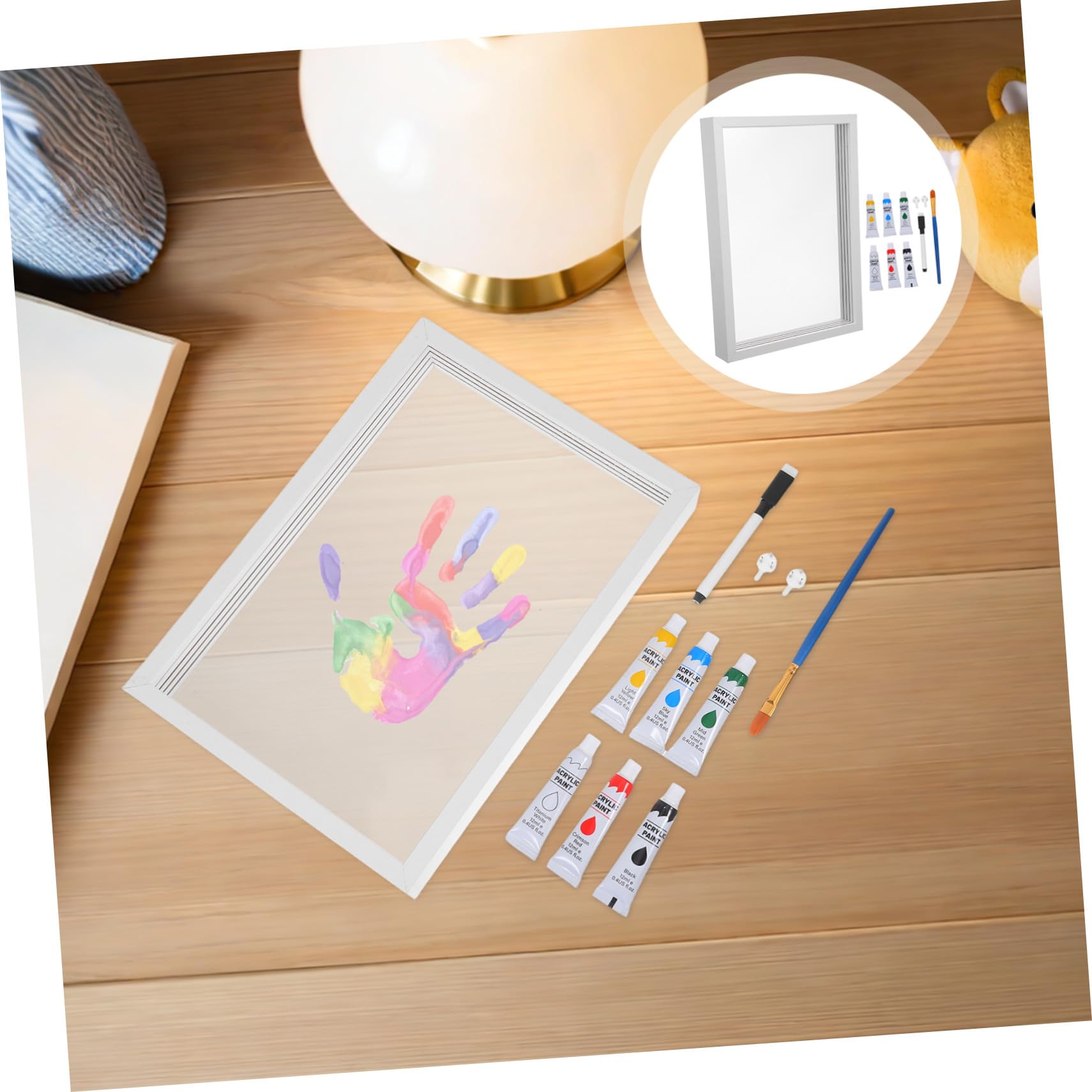 FUTUREORYY Kit de Huellas de Manos Familiares Marco de Fotos Huellas de Manos Familiares para Bebés Bodas y Reuniones Madera Artesanal Textura Vitrina Elegante para Familias y Parejas