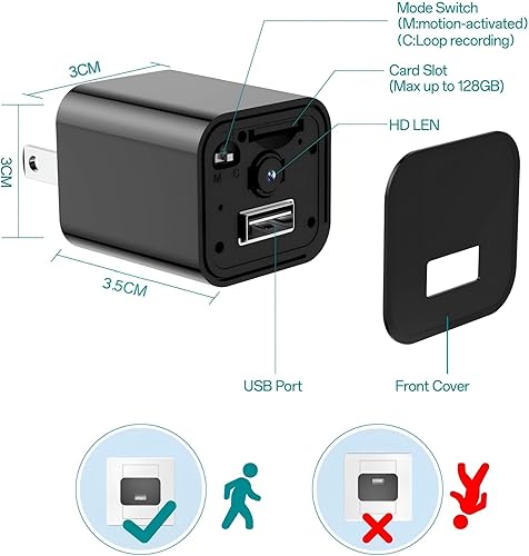 Miniatura 6 de DUVIX Mini cámara con tarjeta 64G 1080P Cargador de cámara de seguridad pequeño con detección de movimiento para interiores (sin WiFi)
