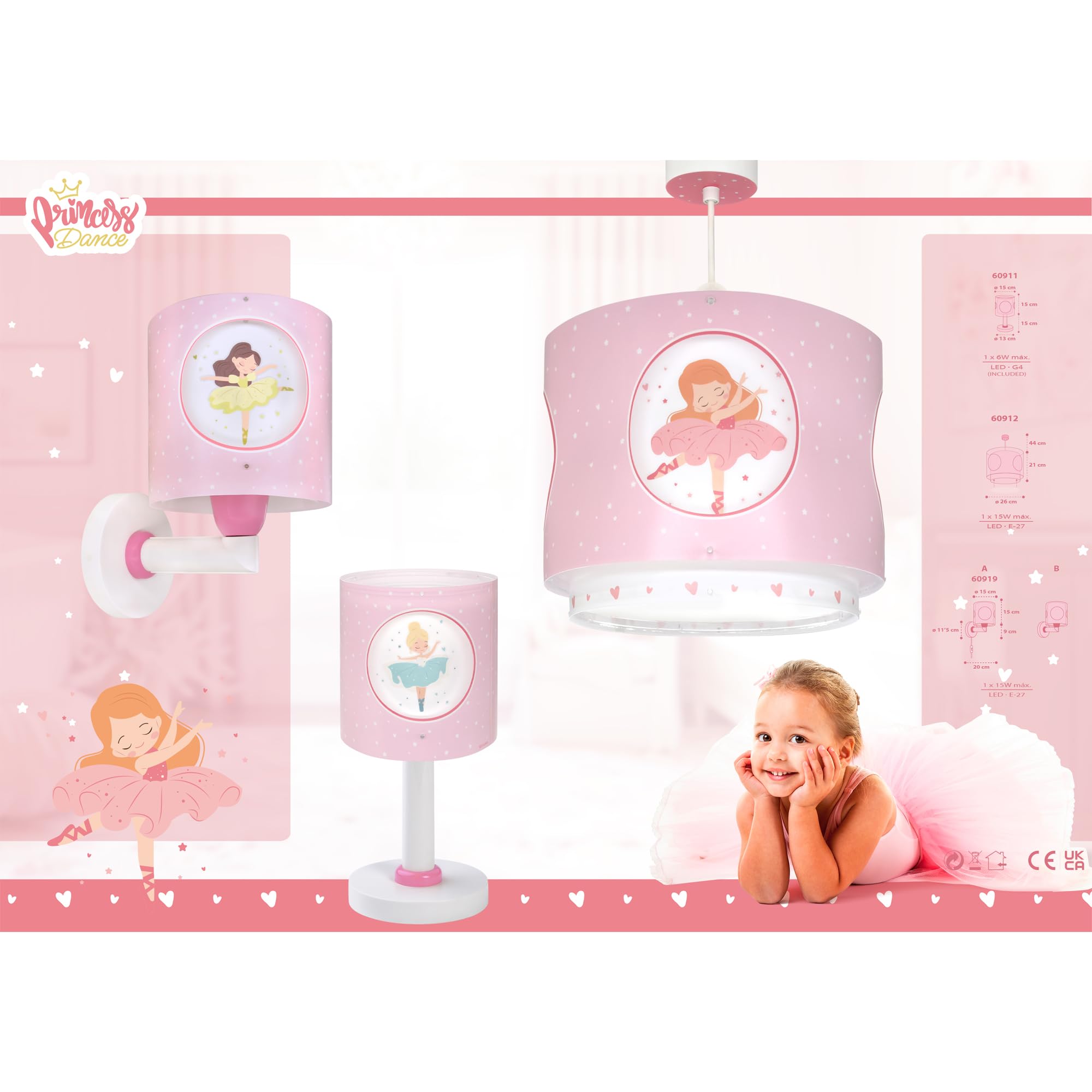 Dalber Lámpara Infantil De Techo Colgante Princess Dance Bailarina rosa, 60912, E27