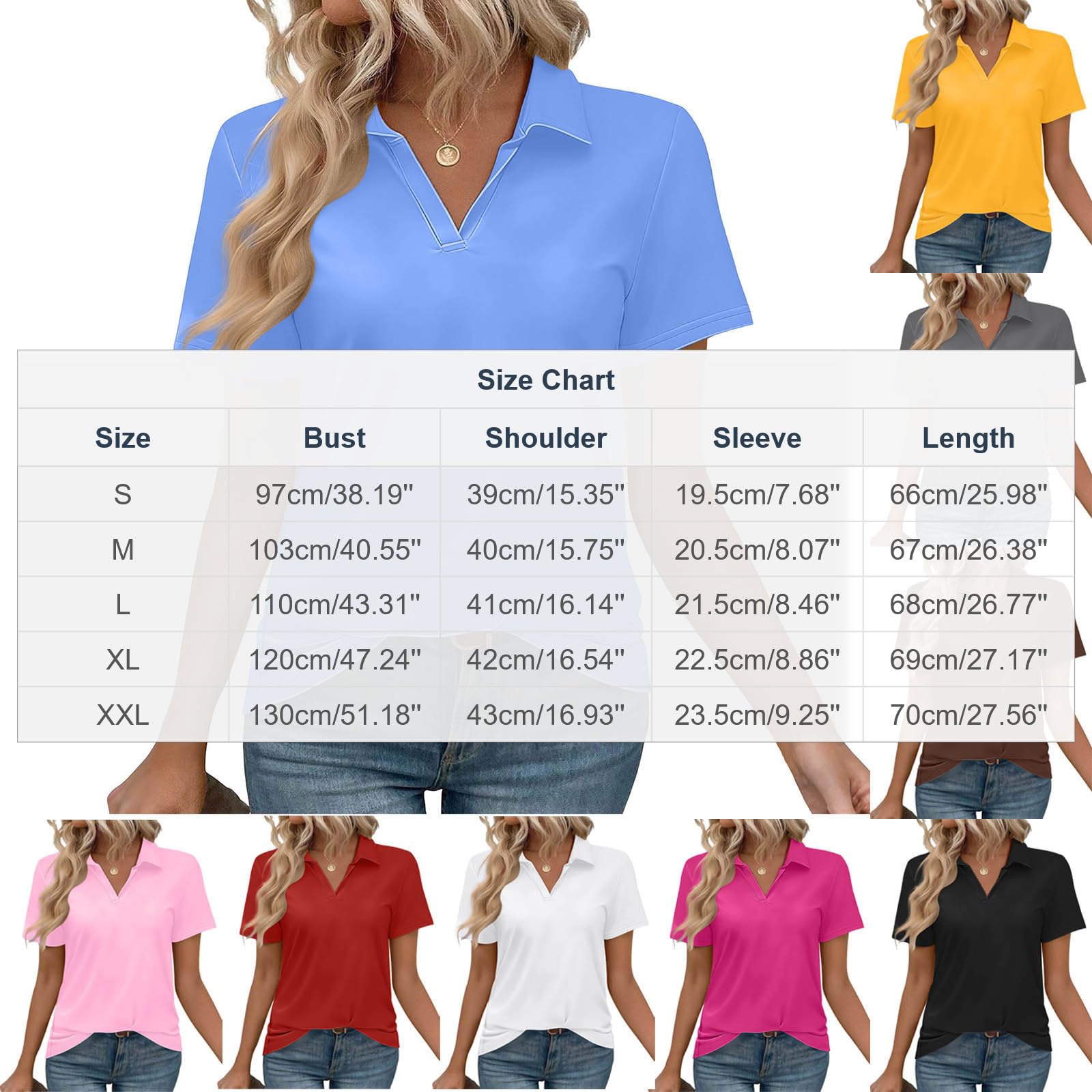 Women's Golf Shirts Short Sleeve Polos Collared Tennis T Shirt Dressy Casual V Neck Business Tunic Top Summer Tshirt - 5
