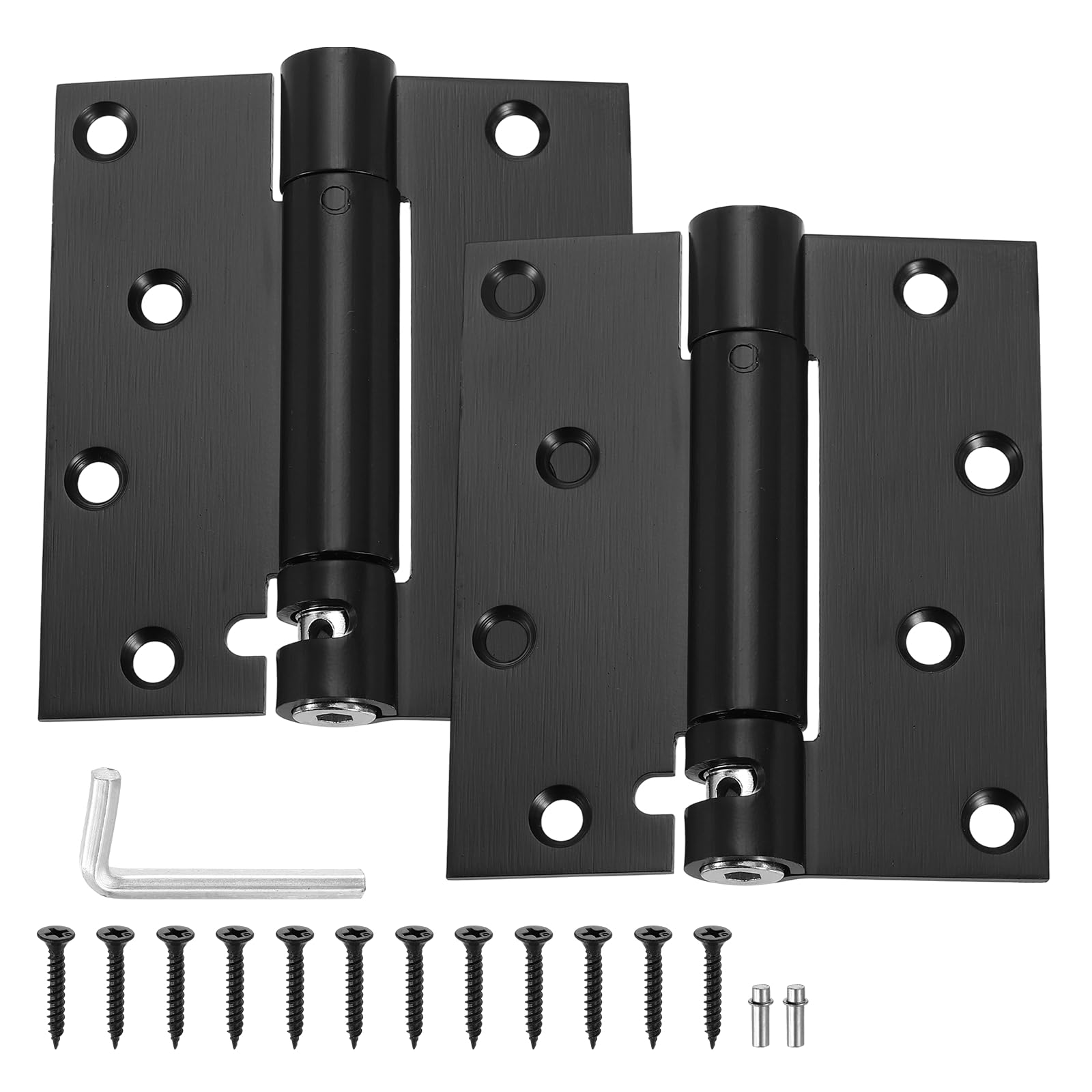 PATIKIL 4 Inch Spring Loaded Door Hinge, 2 Pcs Stainless Steel Heavy Duty Self Closing Small Door Hinges with Screws Wrench for Cabinet Door, Black