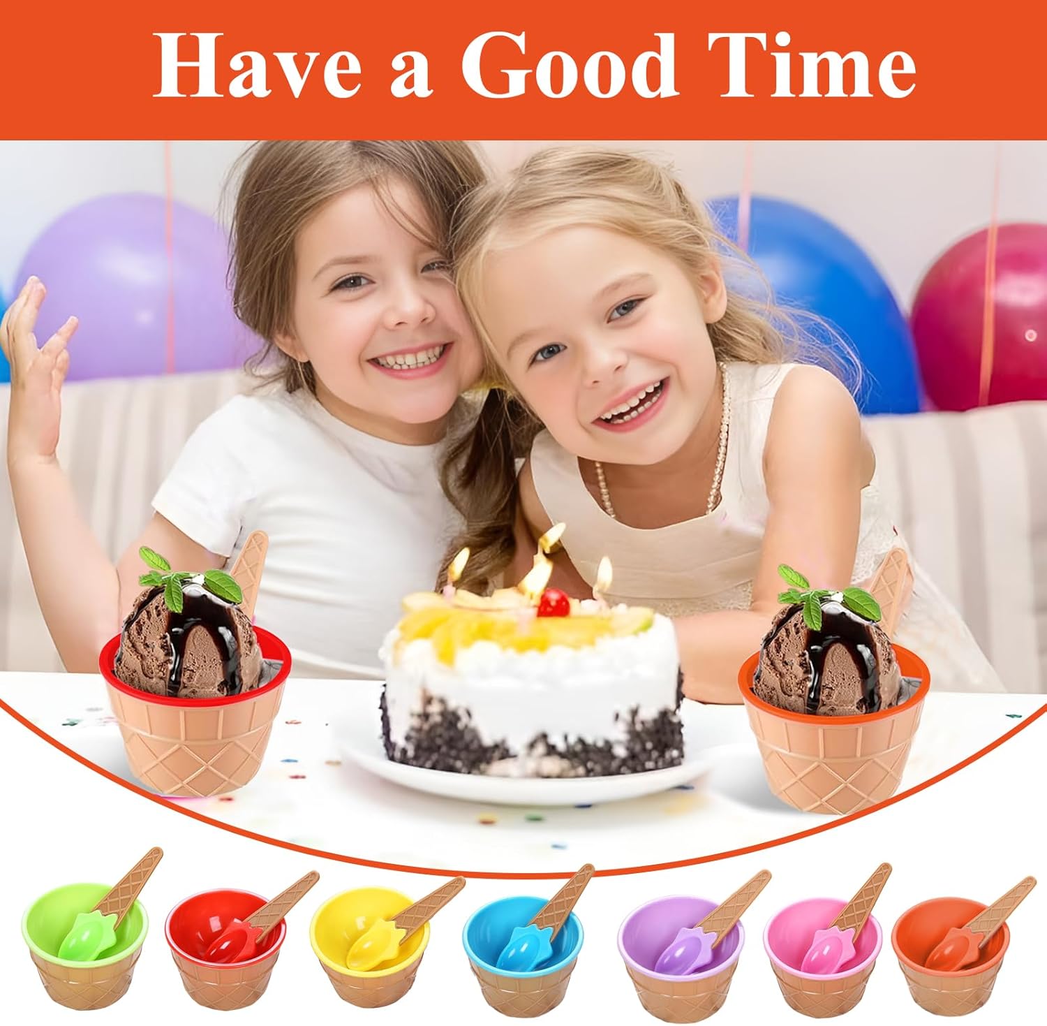 RICHSC-PAN 20 Pack Ice Cream Bowls, Cartoon Candy Color Ice Sundae Cups with Spoon. Multi-Color Reusable, Perfect for Summer Ice Cream Events and Gift Bags for Kids.
