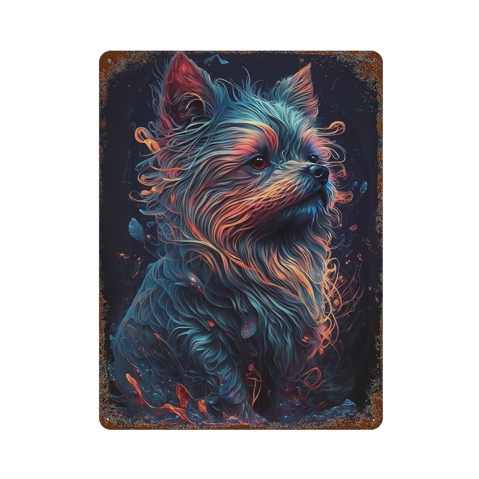 Weathered Tin Sign with Yorkshire Terrier Dog Design 15.7"x11.8", for Shed, Workshop And Garage Wall Decor, Decorative Metal Wall Art