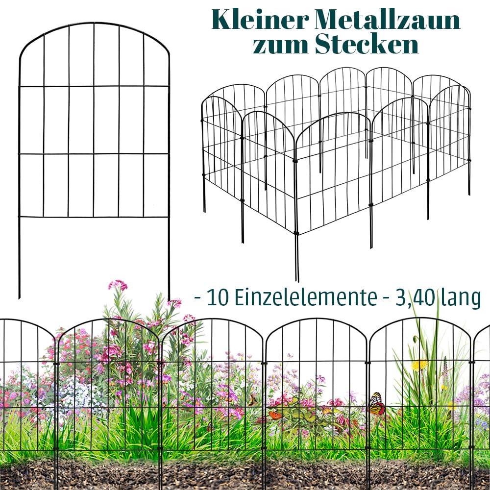 Recinzione da Giardino a innesto 10 Elementi di Recinzione per Cani in Metallo 43 cm Recinzione a Rete Nero