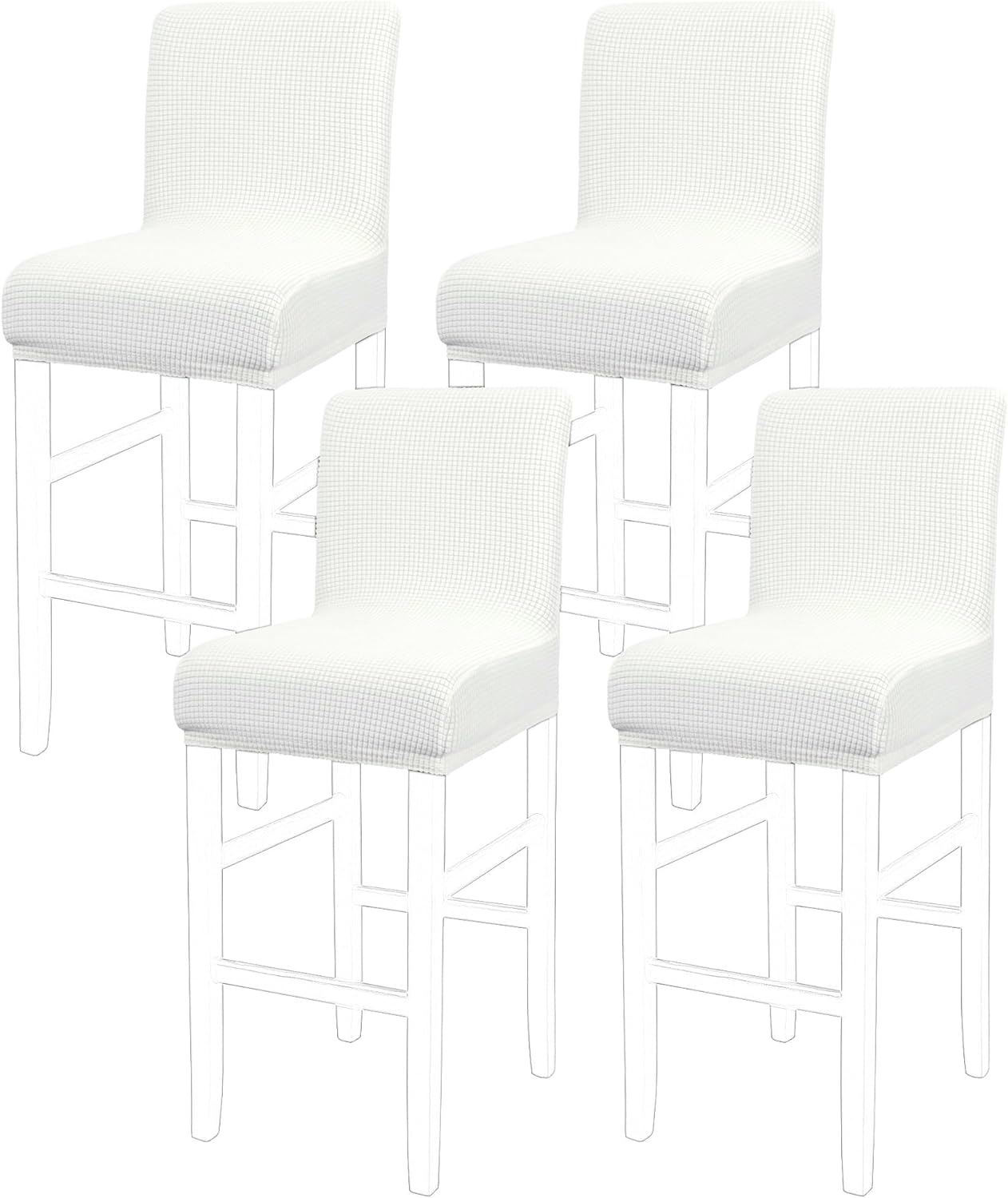 PiccoCasa Stretch Bar Stool Covers, Pub Counter Height Side Chair Covers with Square Lattice Snow White 4Pcs