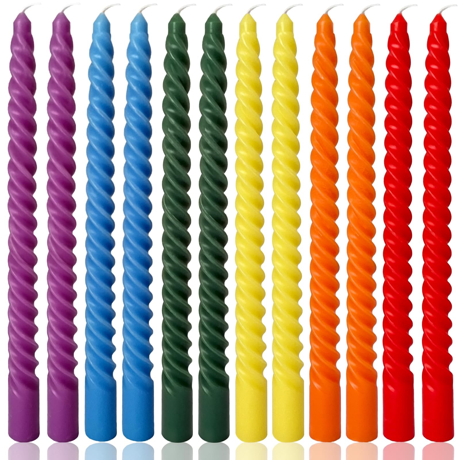 Velas cónicas en espiral arcoíris de 10 pulgadas para decoración del hogar, paquete de 12 candelabros de 6 colores para cena, fiesta, boda, vacaciones