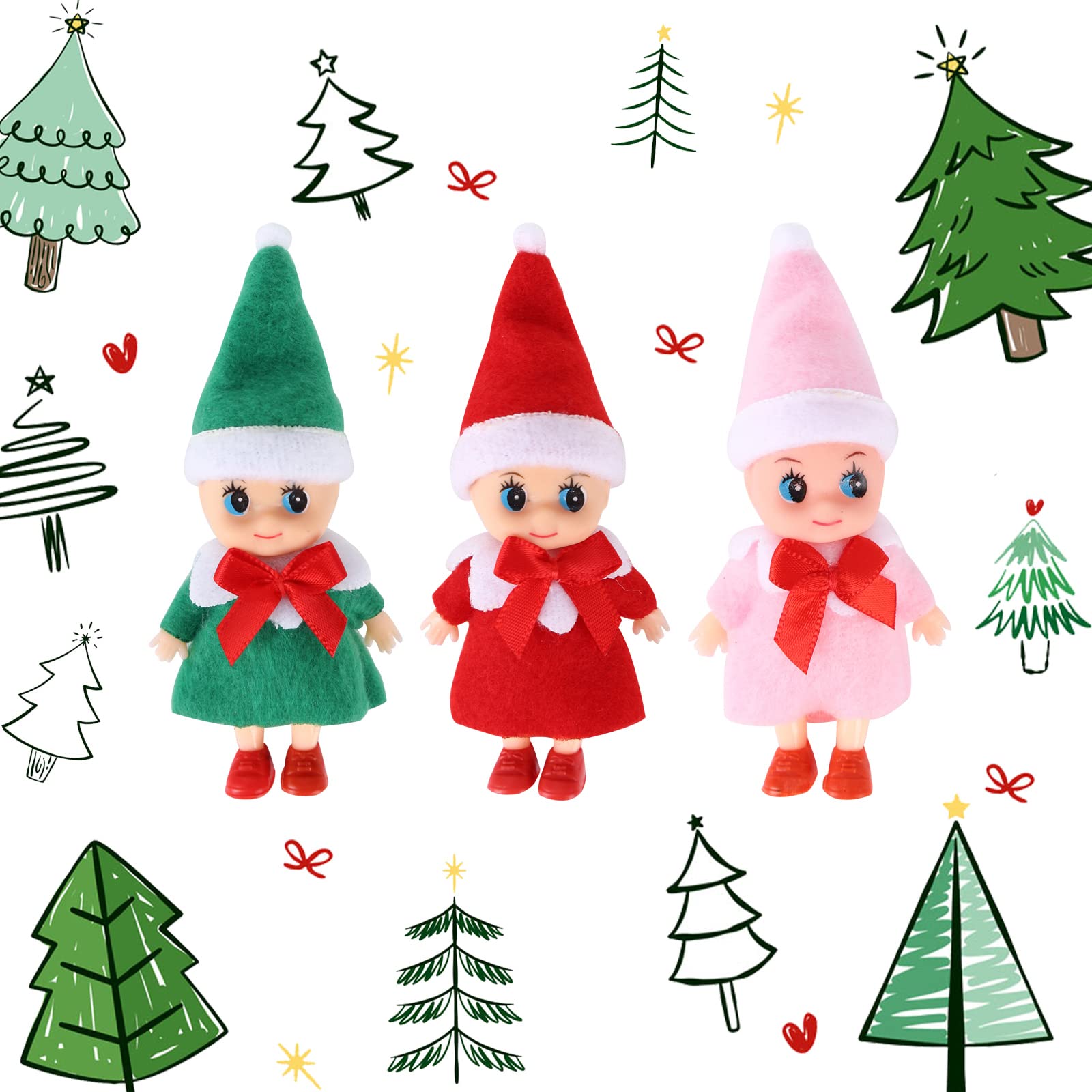 Hileyu 3er Set Weihnachtselfen Puppen - 8 Cm, Aus Oxford-Stoff, Für Baumdeko, Regal Oder Als Geschenk