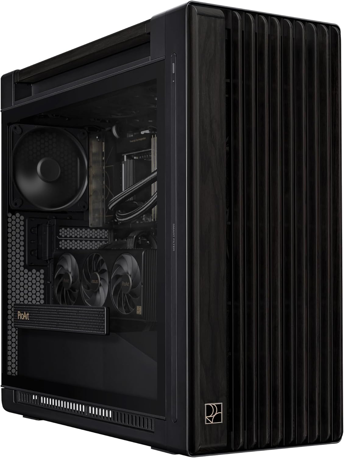 ASUS ProArt PA602 Wood Edition – Tempered Glass Panel E-ATX case, 420 mm Radiator Support, 1x 140 mm + 2X 200 mm pre-Installed Fans, Power Lock Latch, Tool-Less PCIe mounting, USB 20Gbps Support ASUS ProArt PA602 Wood Edition – Tempered Glass Panel E-ATX case, 420 mm Radiator Support, 1x 140 mm + 2X 200 mm pre-Installed Fans, Power Lock Latch, Tool-Less PCIe mounting, USB 20Gbps Support