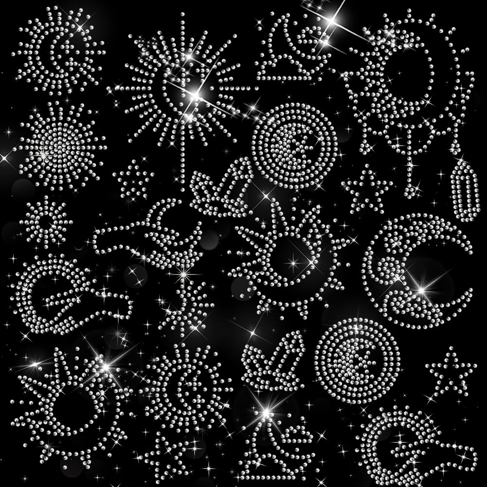 Amazon.com: ORIGACH 16Pcs Moon and Sun Patterns Rhinestone Iron on Hotfix  Transfer Decal Bling with Extra Heart Decal Clothing Repair Decoration for T -Shirt Hat Jacket Backpacks Jeans Garments DIY Accessories