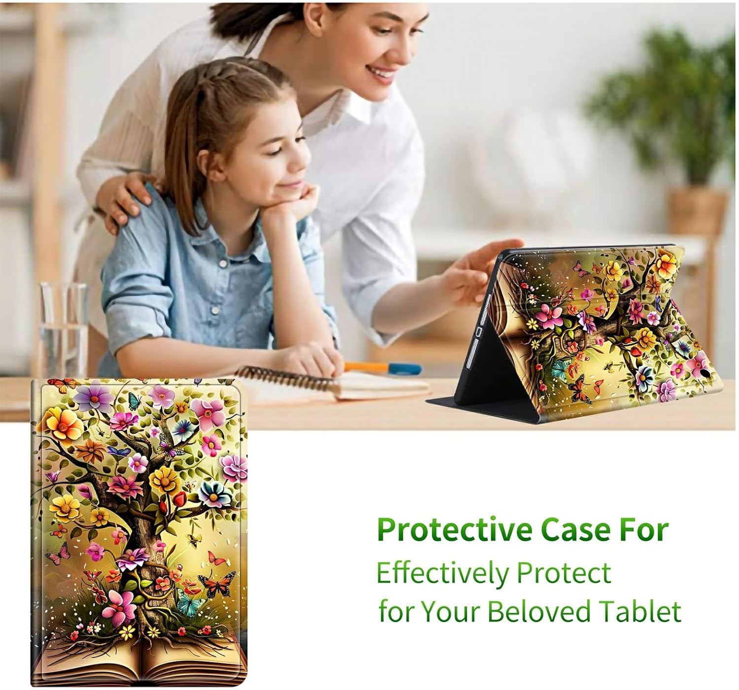 for Amazon Fire HD 10 & 10 Plus(13th/11th Generation, 2023/2021 Release) Case, Shockproof Smart Protective Multi-Angle Viewing Tablet Cover for Women Men with Auto Sleep/Wake, Flower Tree