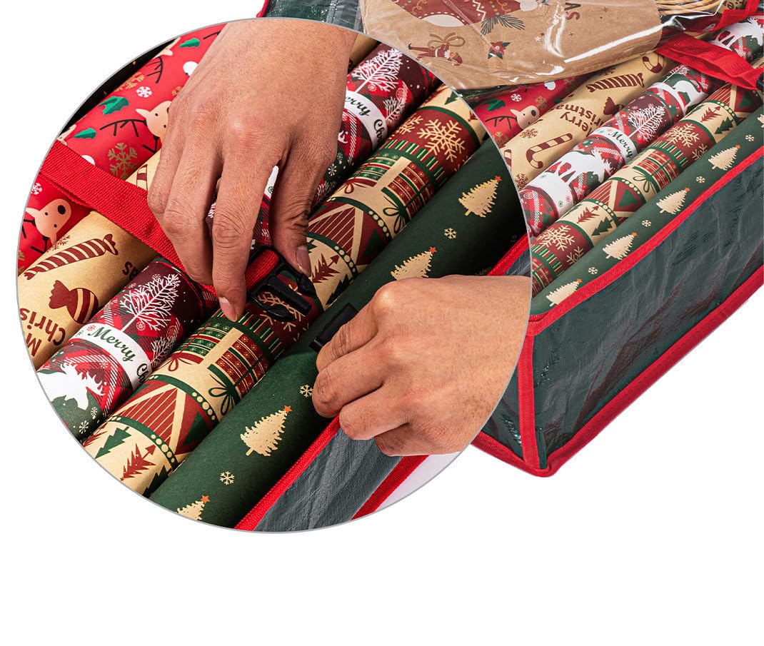 Premium Geschenkpapier-Organizer mit Innentasche -, Weihnachtsdekorations-Organizer, 600D reißfeste Aufbewahrung für Geschenkpapier, Schleifen Bänder Etiketten Zubehör - Grün