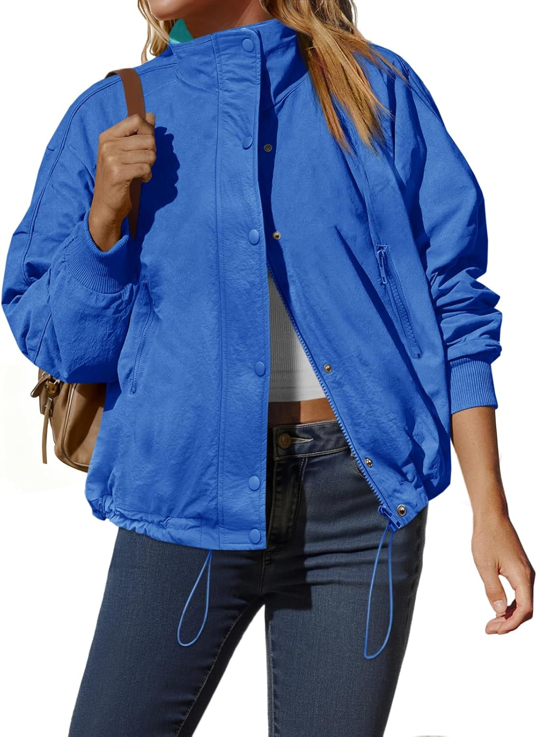 Tankaneo Womens Fleece Lined Cropped Jackets Full Zip Oversized Casual Coats Winter Warm Outerwear Overcoats