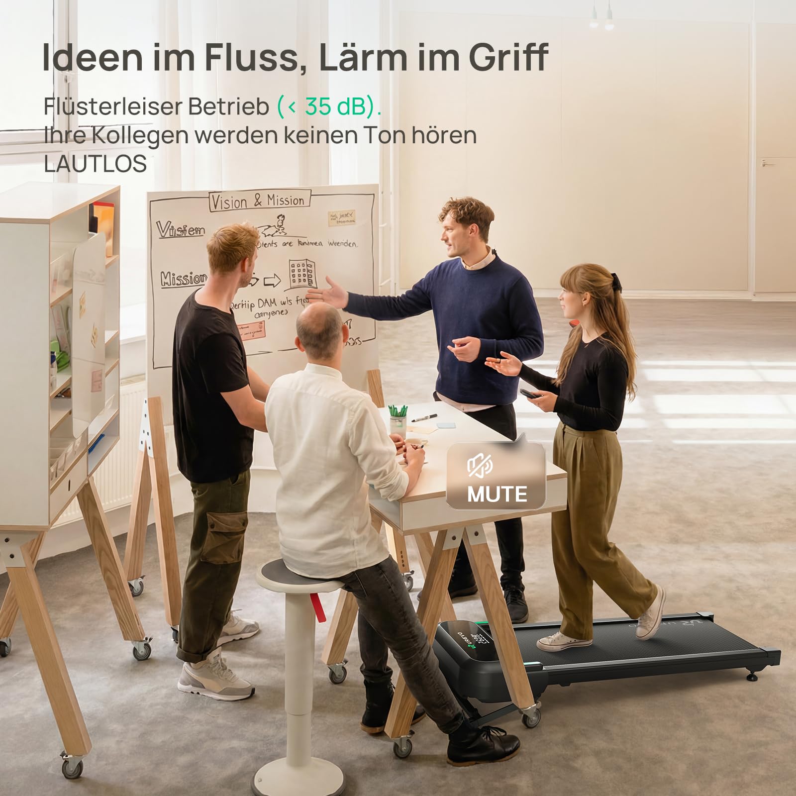 UREVO Automatische Steigung Walking Pad Mit KI-App, Laufband Schreibtisch, Leises Laufband mit bürstenlosem Motor für Wohnungen, kleine Räume und Homeoffice, 12-Punkt-Stoßdämpfung & virtuelles Wandern