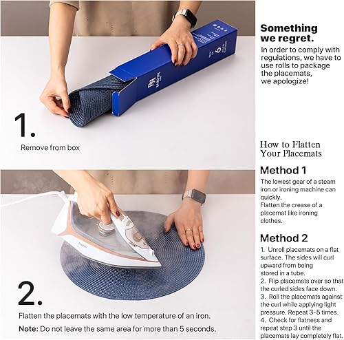 Miniatura 6 de Juego de 6 manteles individuales redondos tejidos de plástico, lavables y lavables para mesa de comedor, resistentes al calor, antideslizantes,