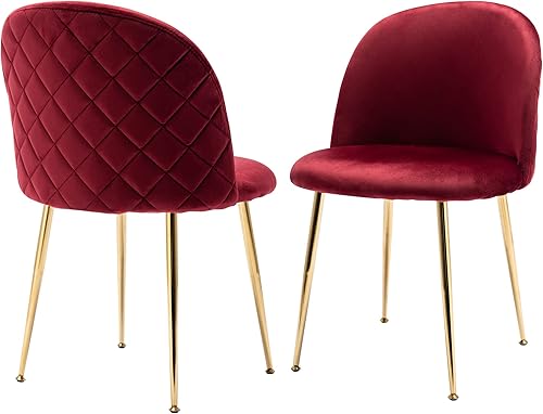 chairus Juego de 2 sillas de comedor, sillas de tocador tapizadas de terciopelo con patas de metal dorado, para sala de estar, dormitorio, sillas