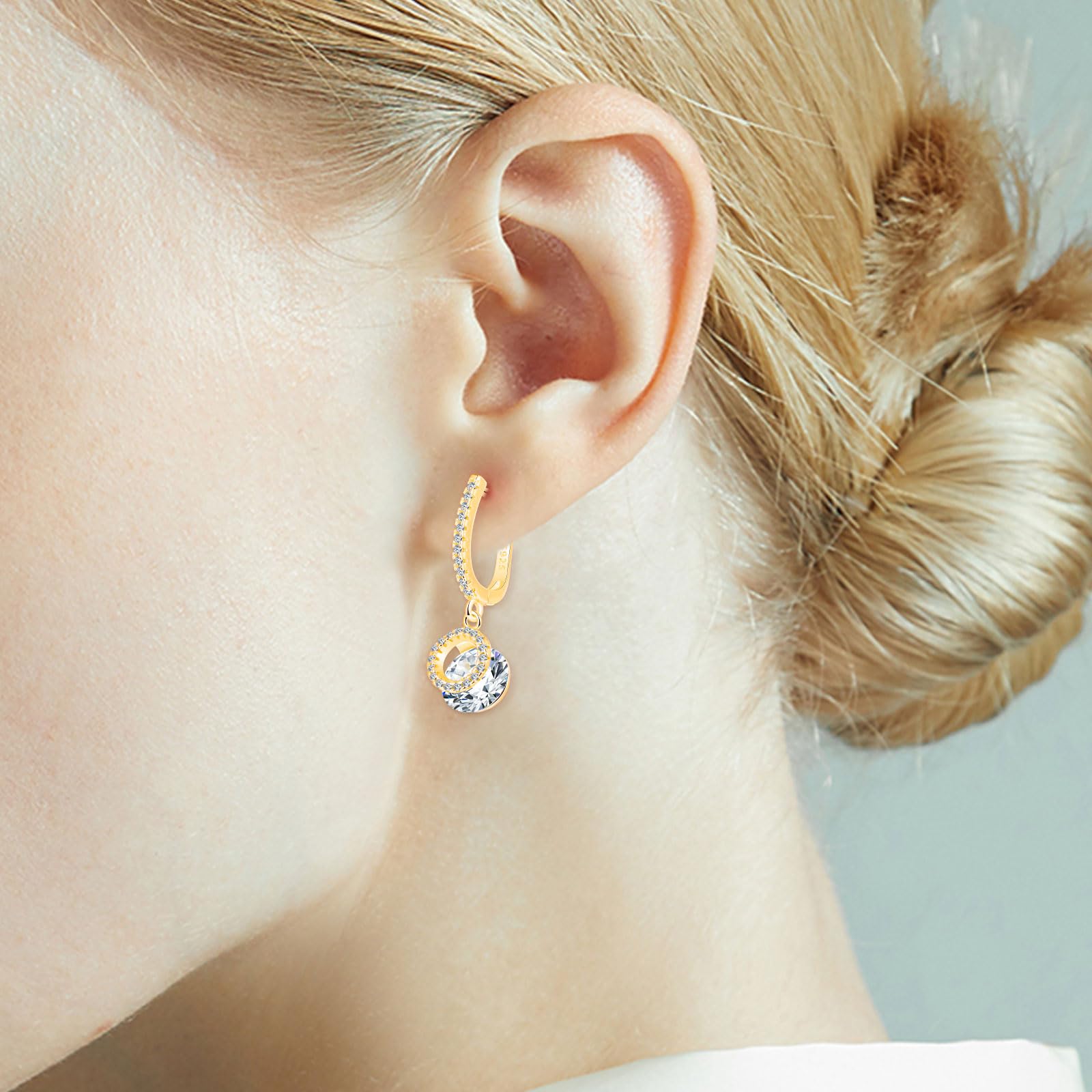 Set di Collana e Orecchini Zircone, Parure Gioielli in Argento 925 per Donna, Orecchini Pendenti Rotondi a Cerchio con Zirconi Collana con Ciondolo, Gioielli per Mamma Fidanzata