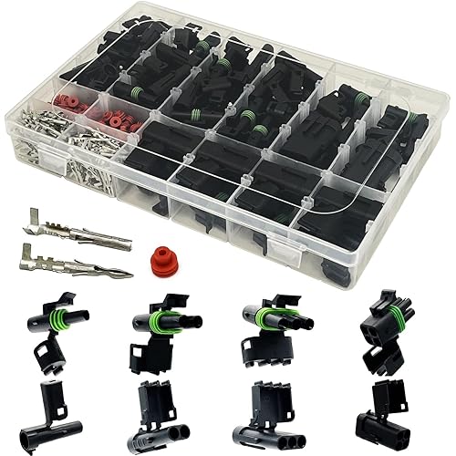 Twippo 26 Kits Weather Pack Connectors Kit Automotive Electrical Connectors Waterproof Electrical Wire Connectors Terminal Kit 1/2/3/4 Pin 18-14 AWG