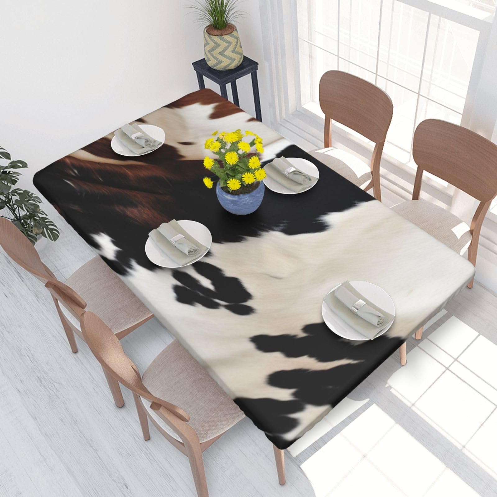 WPKJU Cowhide Printed Tablecloths 4ft Rectangular Table Covers Washable Polyester Decorative Table Cloth for Dining Table Picnic Wedding