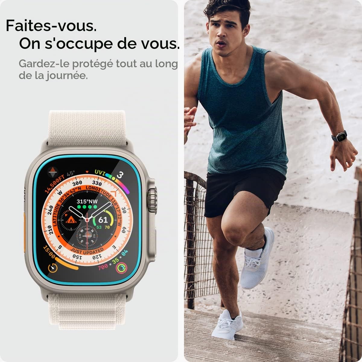 Spigen Glas.tR EZ Fit Protection écran pour Apple Watch Ultra 3, Apple Watch Ultra 2, Apple Watch Ultra 1, 49mm, 2 Pièces, Kit d'installation, Résistant aux Rayures, Ultra Claire
