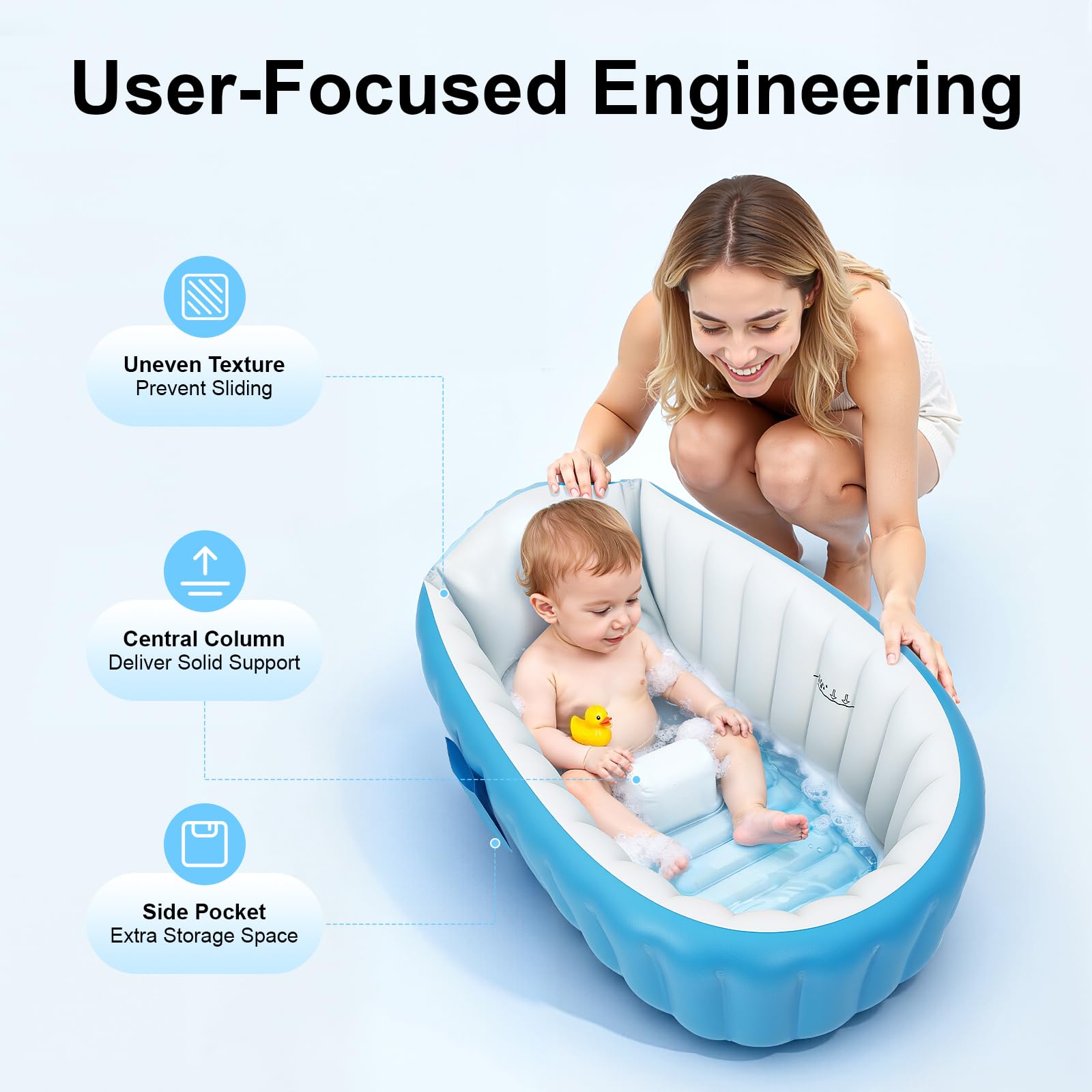 Vasca da bagno gonfiabile per bambini, portatile da viaggio per neonato, vasca da bagno per bambini con pompa ad aria, pieghevole antiscivolo bacino doccia mini aria piscina per neonati piscina per