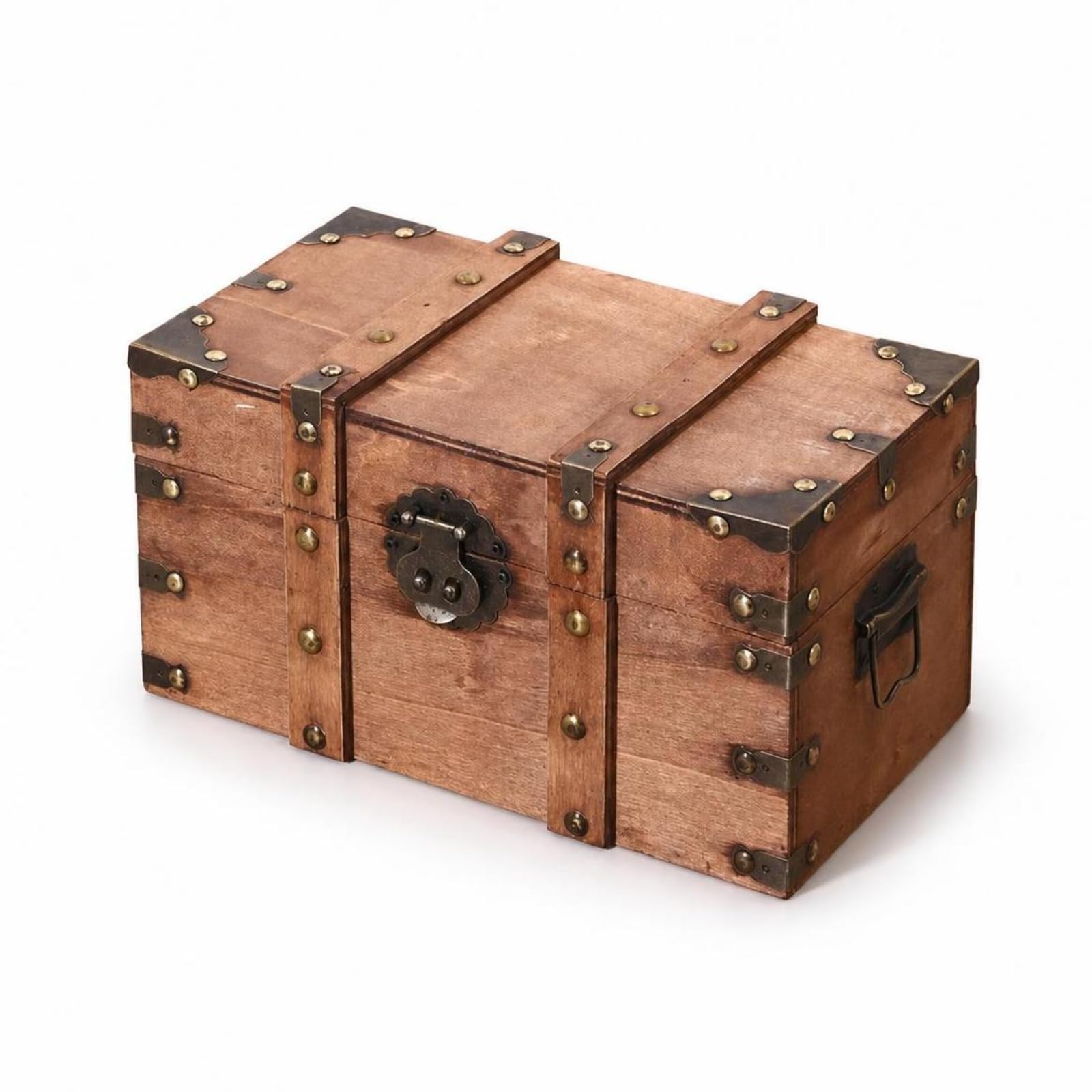 Coffre antique en bois vieilli rockible | Boîte vintage artisanale avec serrure