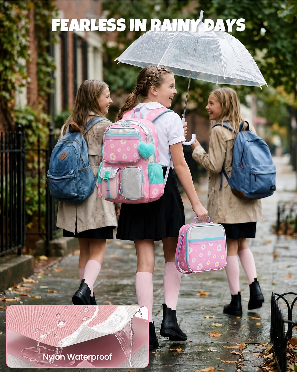 Amythe Cartable École Filles Classes de 3 à 10 3 pièces Set, Rose