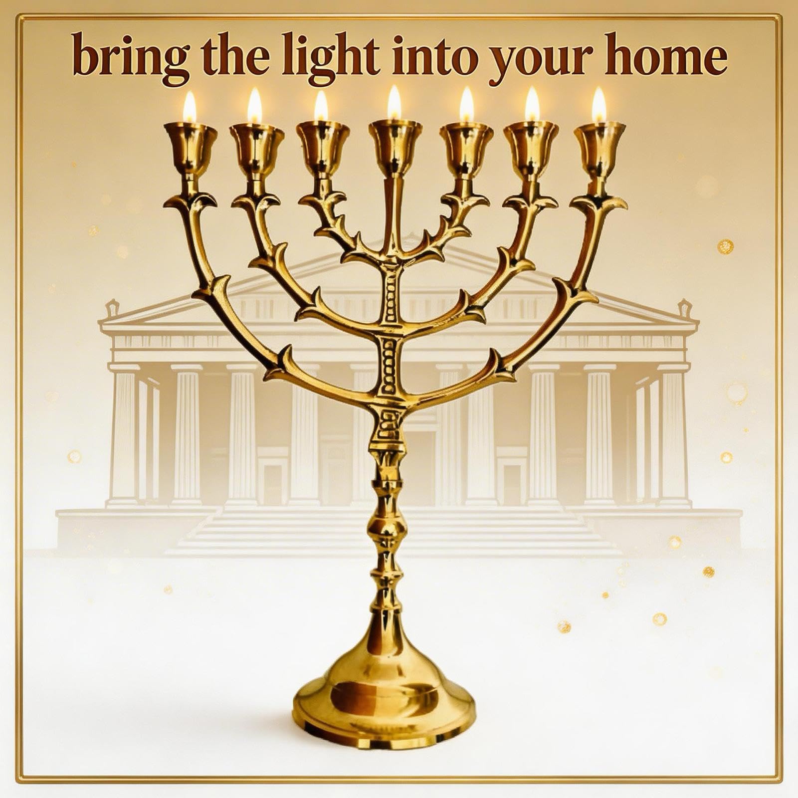 Grehge enorah 7 Branch, Salomons Menorah .Antique Replica Solid Brass/Copper 12" inches Bronze 7 Branches Menorah Candle Holder from Israel,