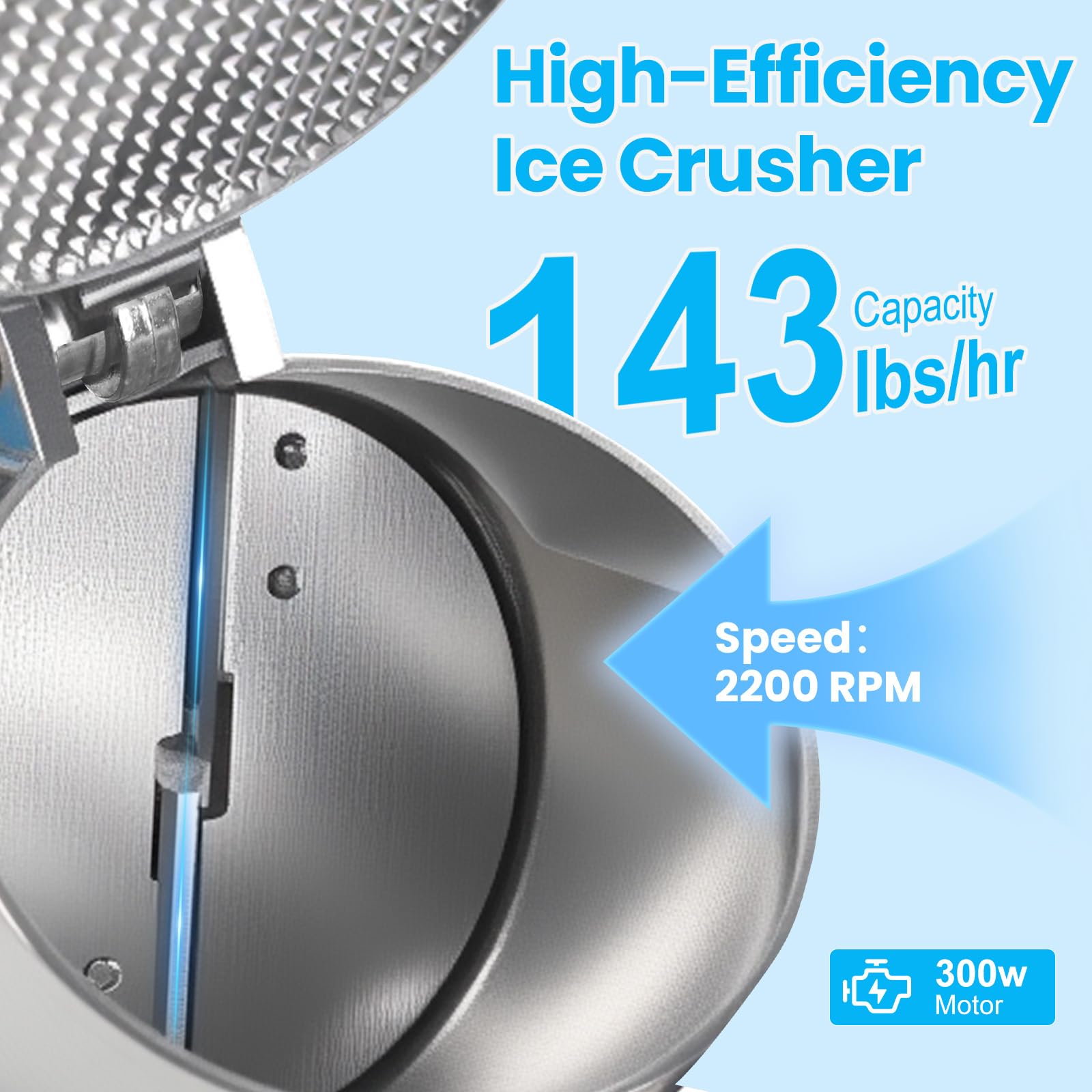 Trituradora de hielo eléctrica de doble cuchillas de 143 libras/hora, trituradora de hielo de 300 W, máquina de afeitar de hielo de 2200 RPM con cuchilla adicional y picador de hielo para uso 4