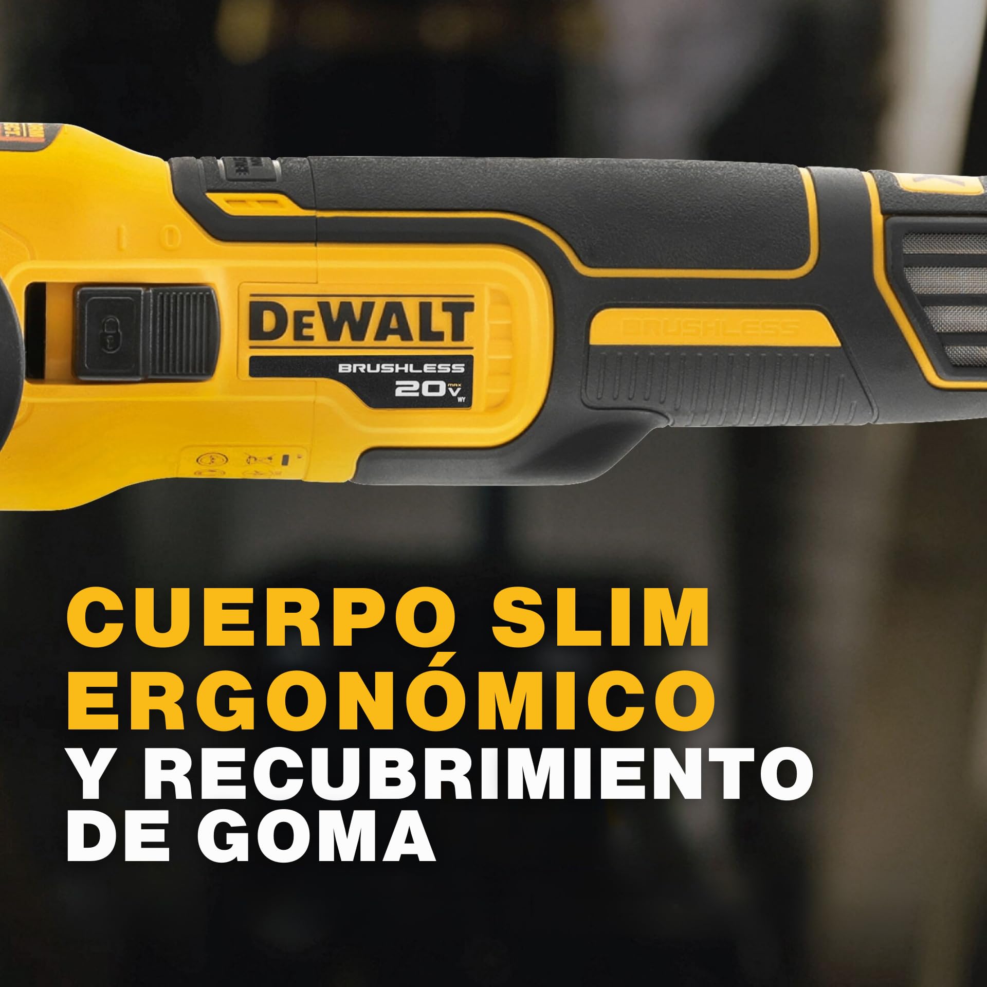 DEWALT Amoladora Angular 18V XR Sin Escobillas 125mm Cabezal Plano, Inalámbrica para Espacios Reducidos, Corte de Metal, Mayor Seguridad y Protección contra Polvo, Solo Cuerpo – DCG405FN-XJ