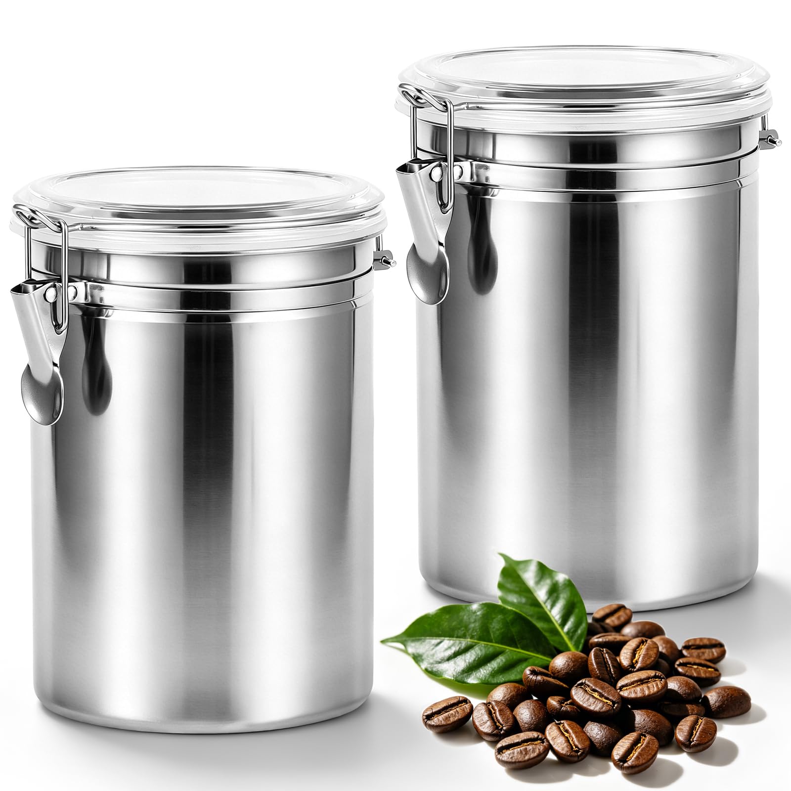 2 contenitori per chicchi di caffè con coperchio, 2 l, in acciaio inox, per la protezione dell'aroma del caffè, per chicchi di caffè, farina, tè o zucchero