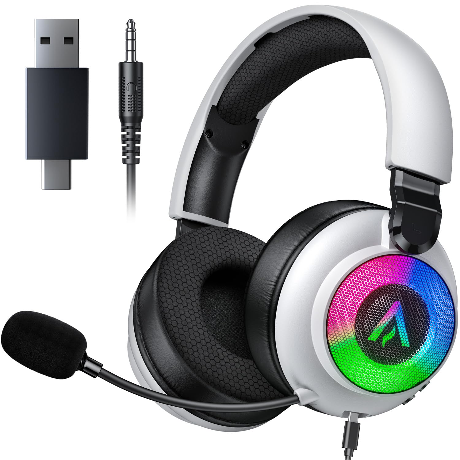 wireless gaming headset for ps5 ps4 - 2.4ghz, bluetooth, wired, 7.1 surround sound, noise cancelling mic, rgb lights, 40h+ battery, lossless audio, comfy over ear headphones for pc, switch, xbox, mac