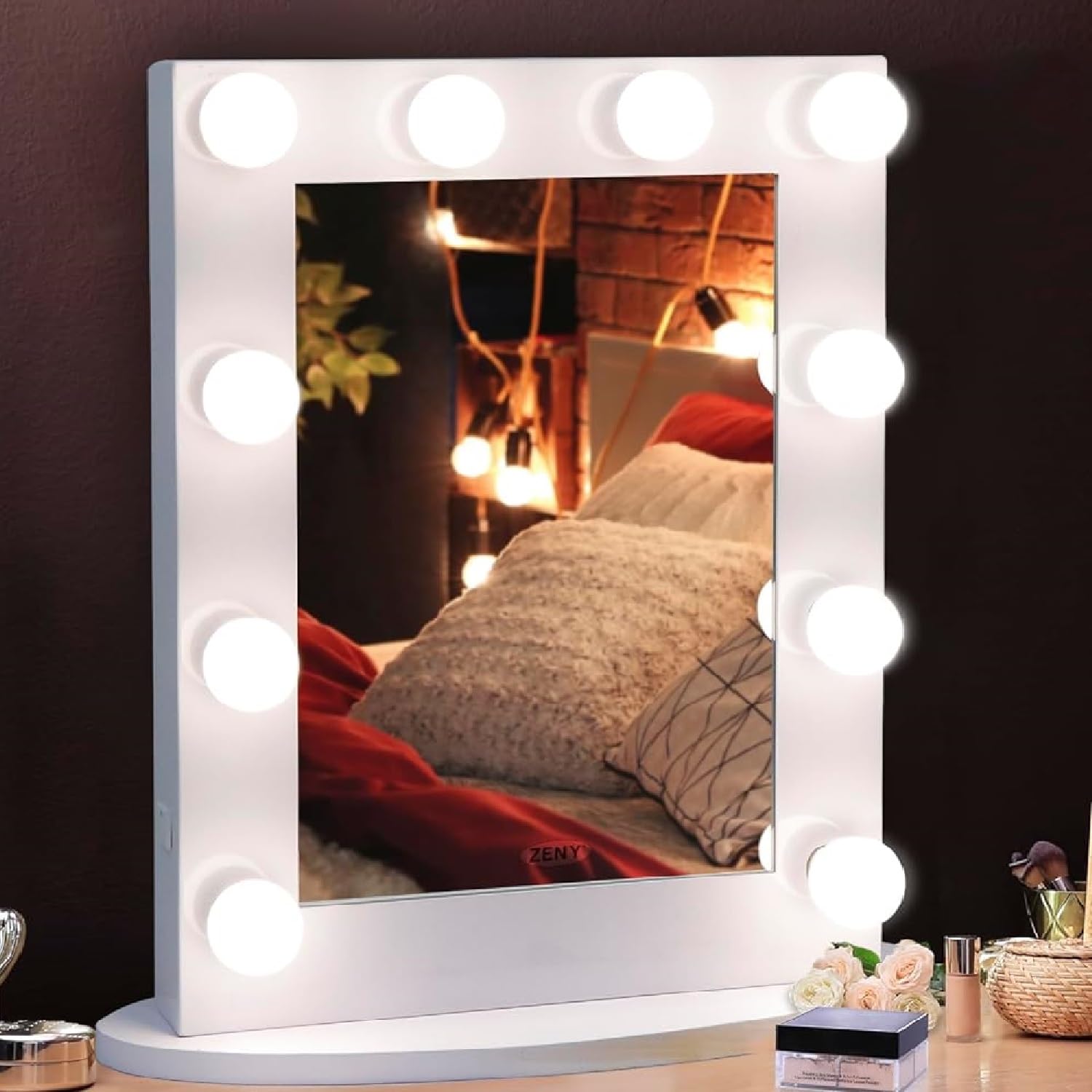 ZENY Makeup Mirror Vanity Mirror with Lights, Tabletop Hollywood Mirror with 10 Replaceable Bulbs, Bedroom Mirrors for Vanity, 4-Color Lights, Metal