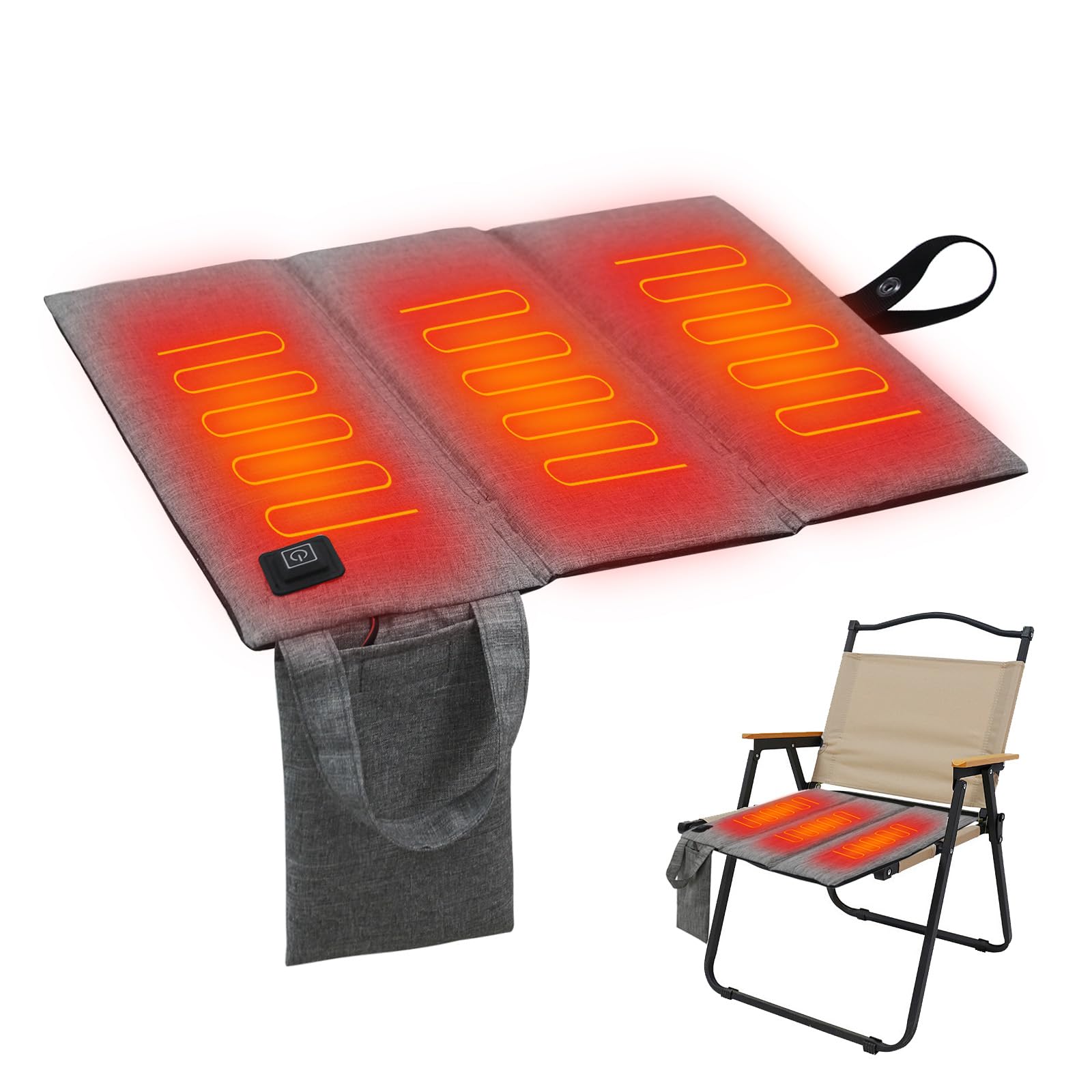 Tragbares Stadion Beheiztes Sitzkissen, 44x40cm Faltbares USB Heizsitzkissen, 3 Einstellbare Temperatur, Elektrisch Heizkissen Rücken für Outdoor Bleicher, Camping (Enthält Keine Powerbank)