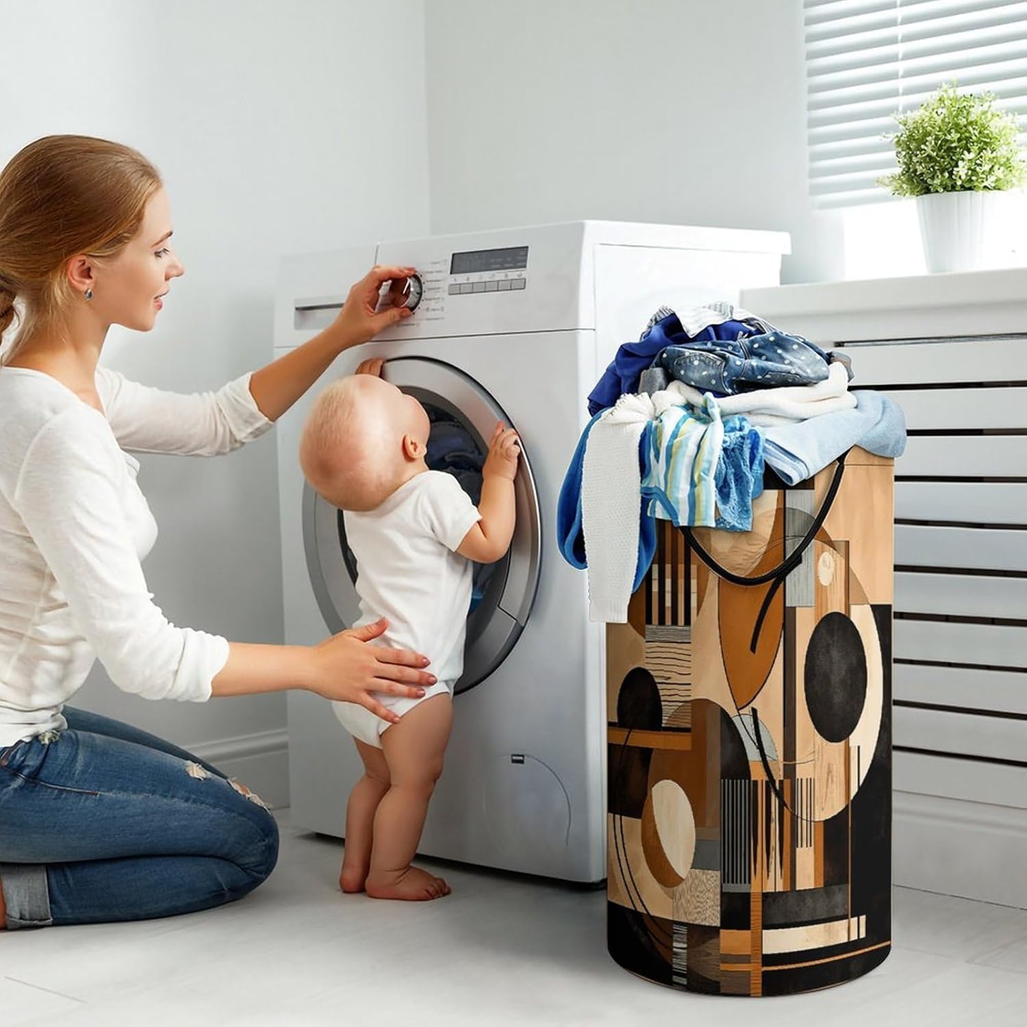 Beige And Black Objects Laundry Hamper Large Collapsible Laundry Basket with Handles Waterproof Clothes Hamper Portable Dirty Clothes Basket for Bedroom Laundry Room Closet Bathroom