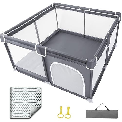 Grobeybees Corralito para bebés con alfombra, corralito para bebés y niños pequeños, corralito grande para bebés con almohadilla, corral de juegos