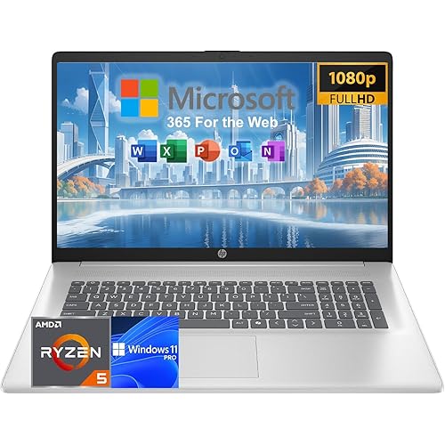 HP Laptop with Lifetime Office 365 for The Web, 17.3" Full HD Display, 32GB RAM, 1TB SSD, AMD 6-Core Ryzen 5 Processor (Beat i7-1355U), HDMI, USB-C, Windows 11 PRO, for Home and Wrok, No Mouse