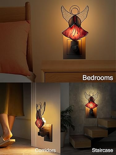 Miniatura 2 de KUNDGLA Luz nocturna de ángel rosa volador, luces nocturnas de vidrieras enchufables a la pared, luz nocturna con enchufe brillante, regalo para