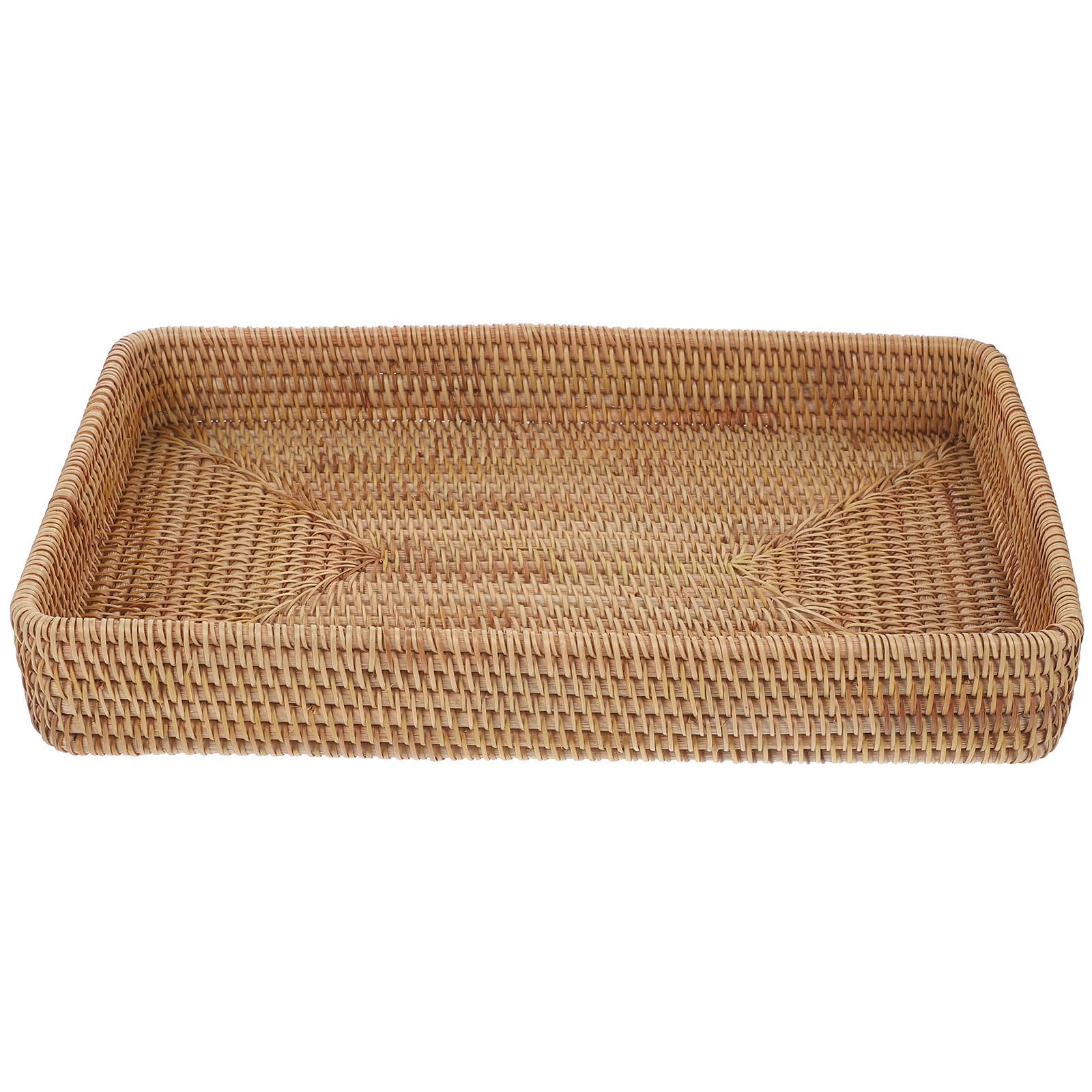 Bandeja decorativa de ratán para evitar desorden en mesas con diseño rectangular