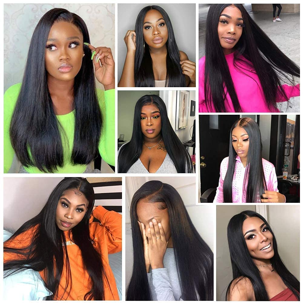 TOOCCI Lace Frontal Perücken Echthaar Gerade Perücken für Damen 4x4 Straight Lace Closure Wigs Brasilianische Echthaar Perücken Schwarze 150% Dichte mit Babyhaar 16 Zoll