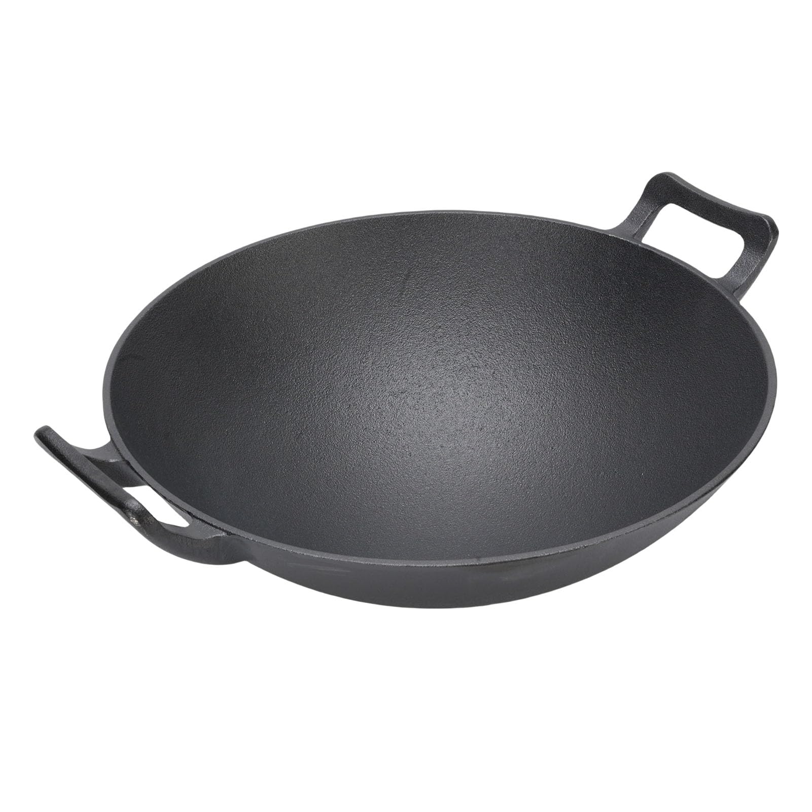 Aramox Wok żeliwny, Gruby Garnek do Smażenia z Podwójnym Uchem, Patelnia o Okrągłym Dnie 32 Cm do Gotowania Gazowego i Indukcyjnego