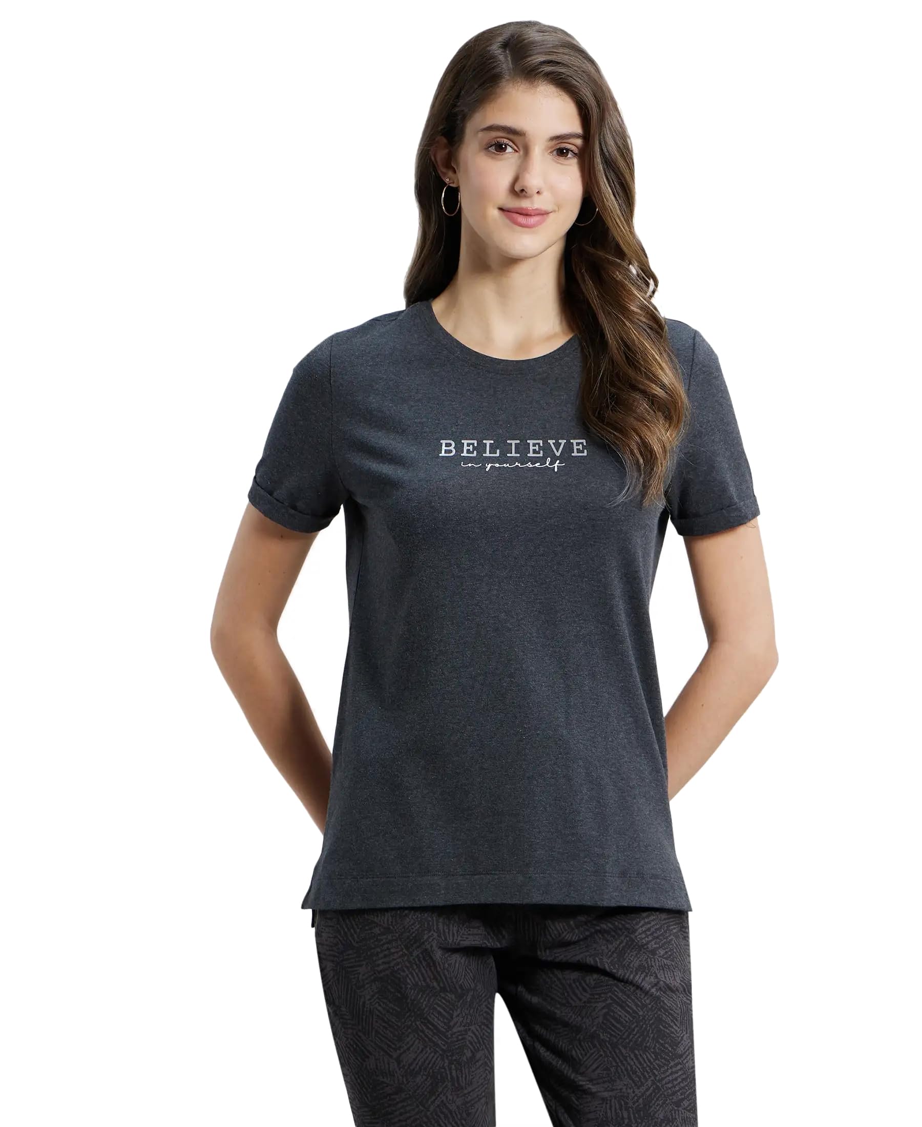 A124 Women's Super Combed Cotton Rich Elastane Stretch Relaxed Fit Graphic Printed Round Neck Half Sleeve T-Shirt-image-33