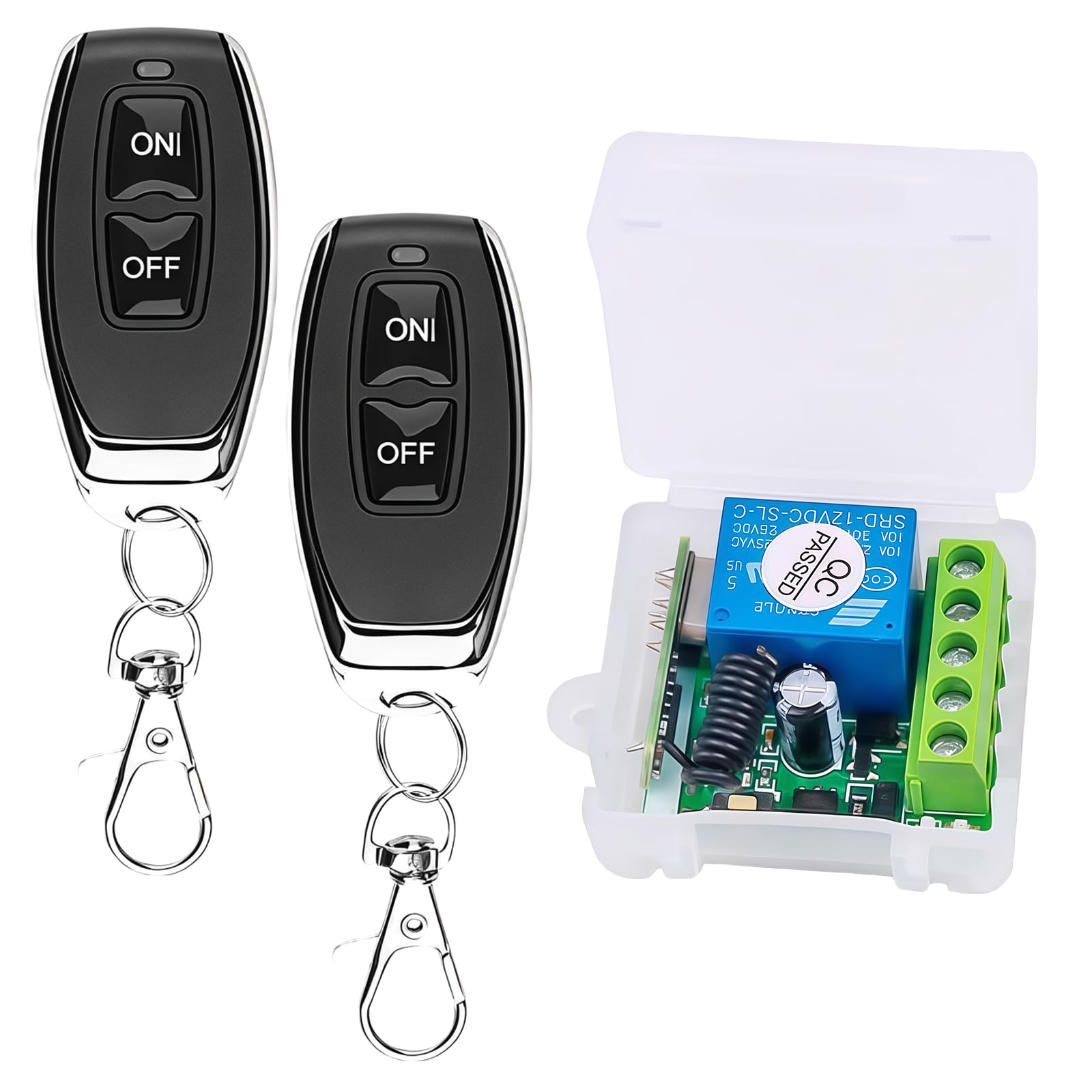 12 V mando a distancia interruptor: relé inalámbrico, interruptor inalámbrico de 433 mhz con 2 transmisores, contactos sin potencial relé controlador para cerraduras de puerta enrollable, luces