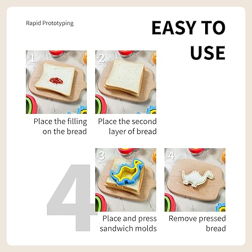 Miniatura 4 de Cortador de sándwiches y sellador para el almuerzo, 5 piezas para lonchera y caja Bento, cortadores de galletas para niños y niñas