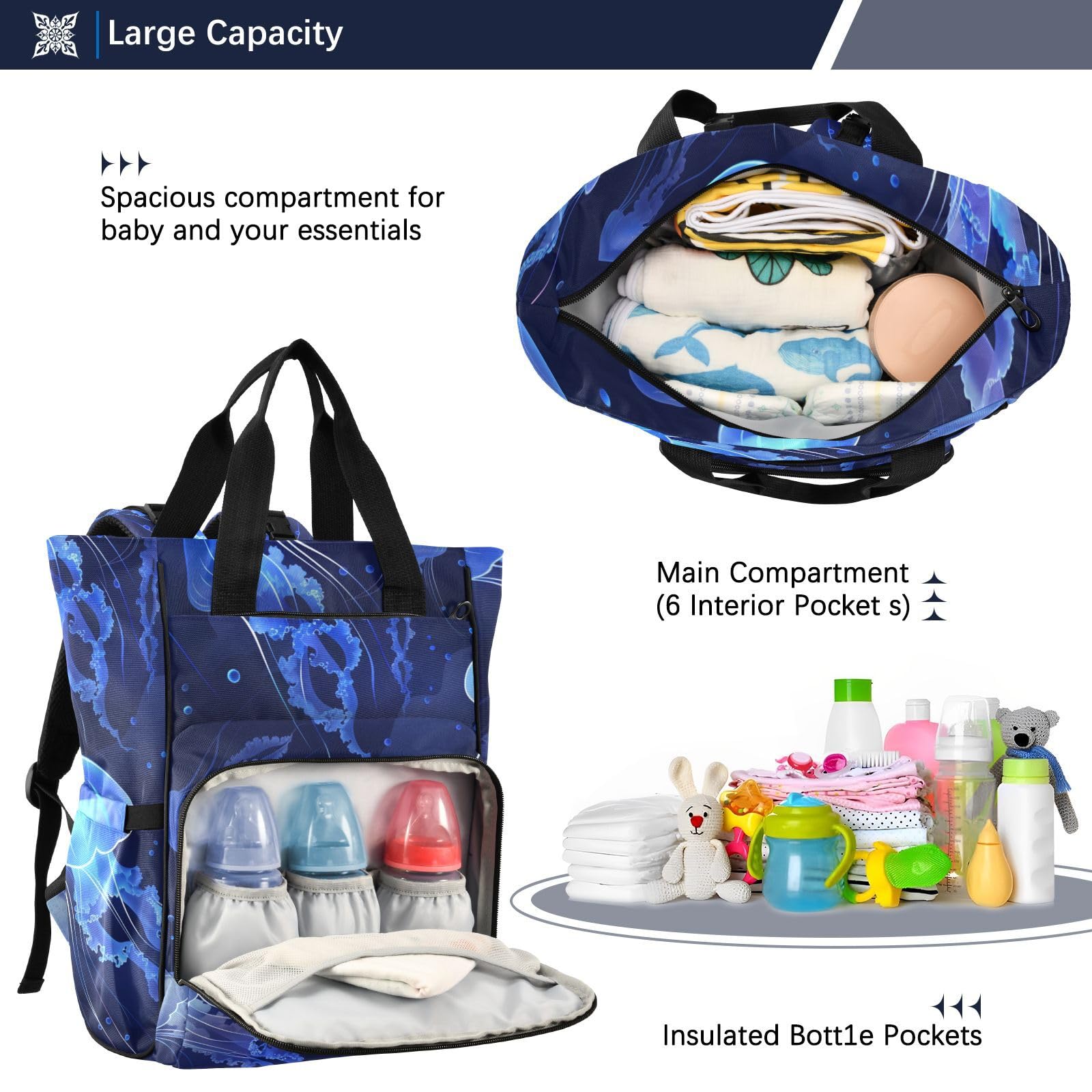 Baby Essentials - Bolsa para pañales con diseño de medusas azules