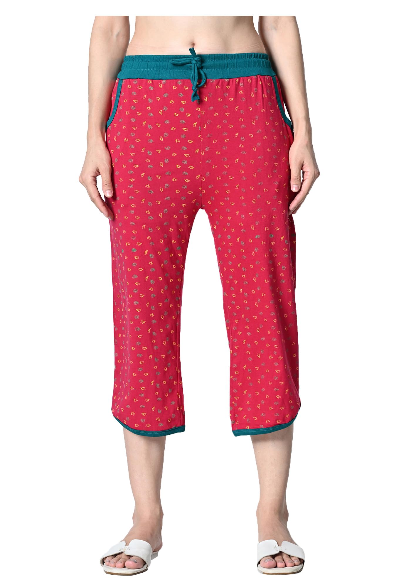 kayu Pack of 1 Women’s Cotton Printed Nightwear Capri with Both Side Pockets, Elastic Waist & Drawstring Nada, Soft Comfortable Sleepwear Capri Multicolor-picture-26