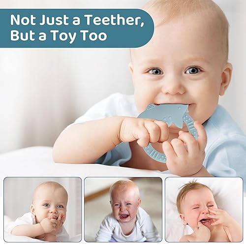 Miniatura 5 de Paquete de 2 mordedores de silicona para bebés de 0 a 6 meses con forma de dinosaurio de 6 a 12 de 3 a 6 meses, recién nacido para dentición,