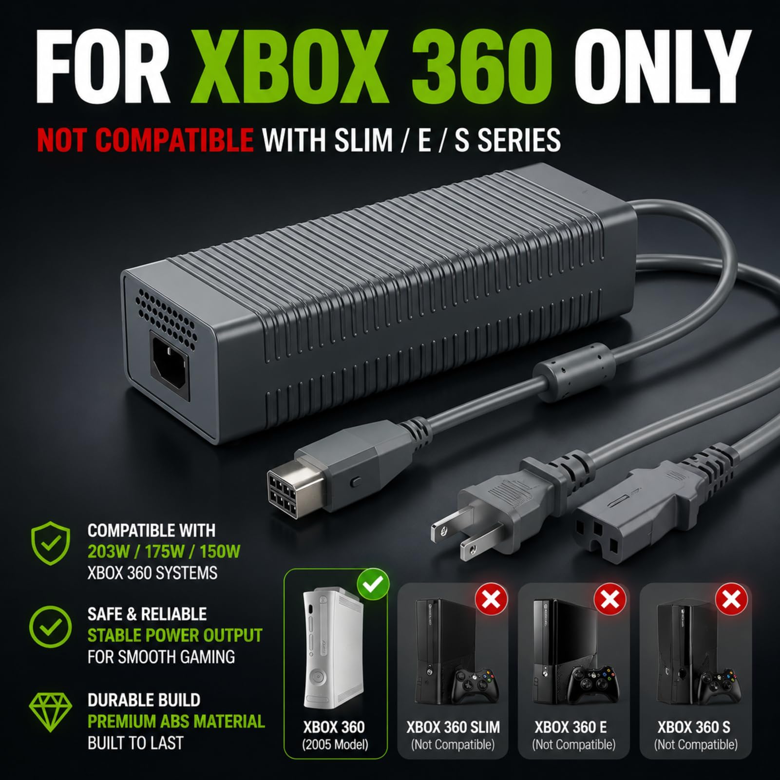 Adaptador de Corriente genérico 360 para Consola de Juegos, Cargador de Fuente de alimentación con Cable de alimentación, Adaptador de transmisión, Fuente de alimentación,