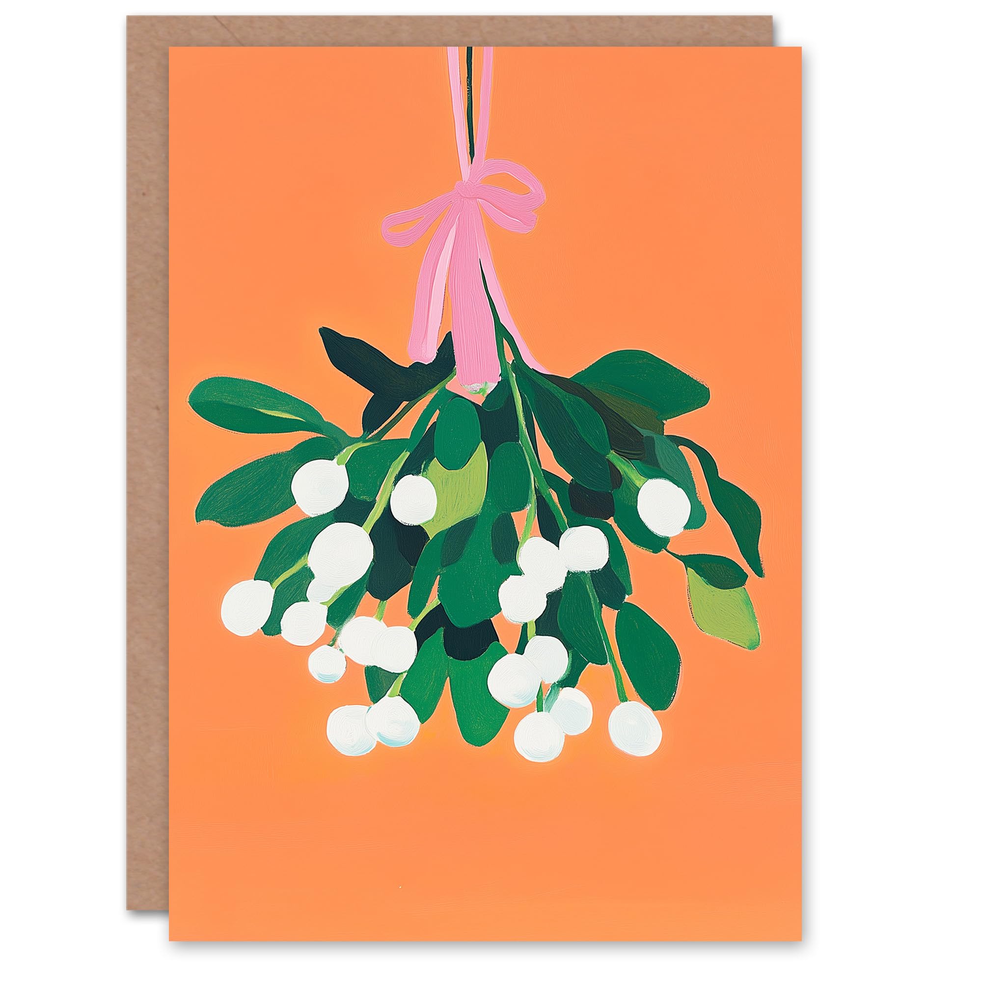 Wee Blue Coo Greeting Card Hanging Mistletoe Sprig Bundle Elegant Modern Blank For Him Or Her Art Xmas Christmas Card