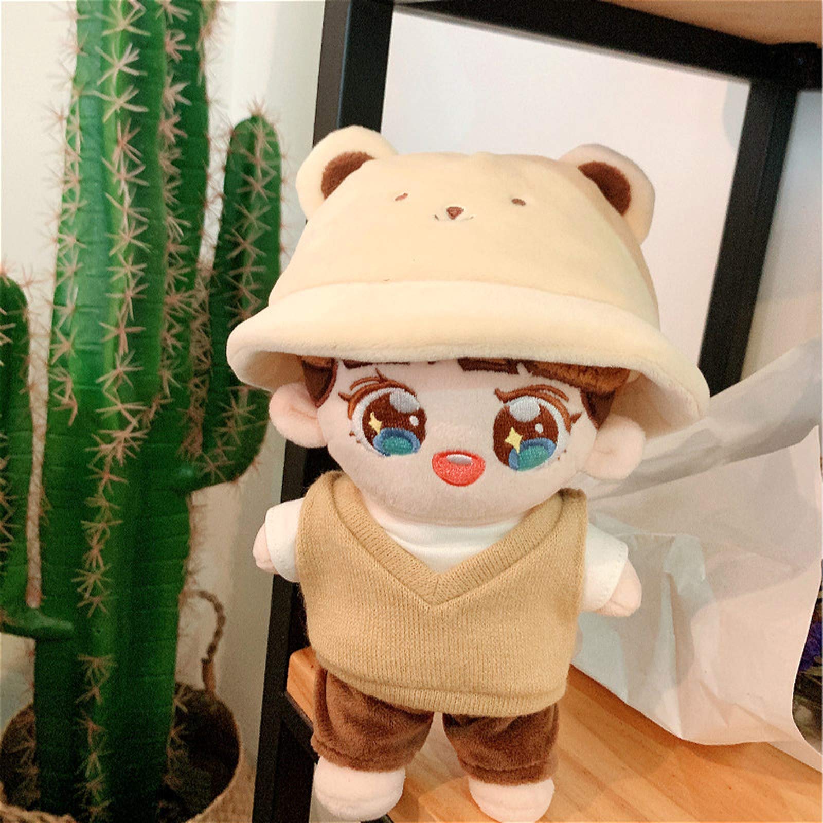 15cm KPOP EXO BaekHyun Plush Doll Clothes Outfit Bear Hat Tshirt Vest Pants 4pcs Suit Baby Doll's Ac