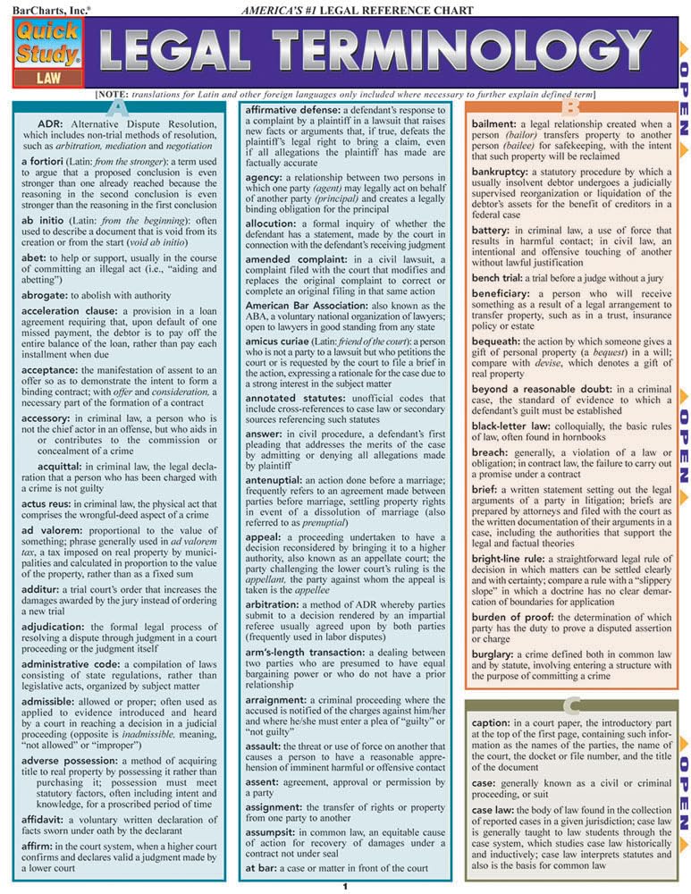 Legal Terminology QuickStudy Laminated Reference Guide (QuickStudy Law)